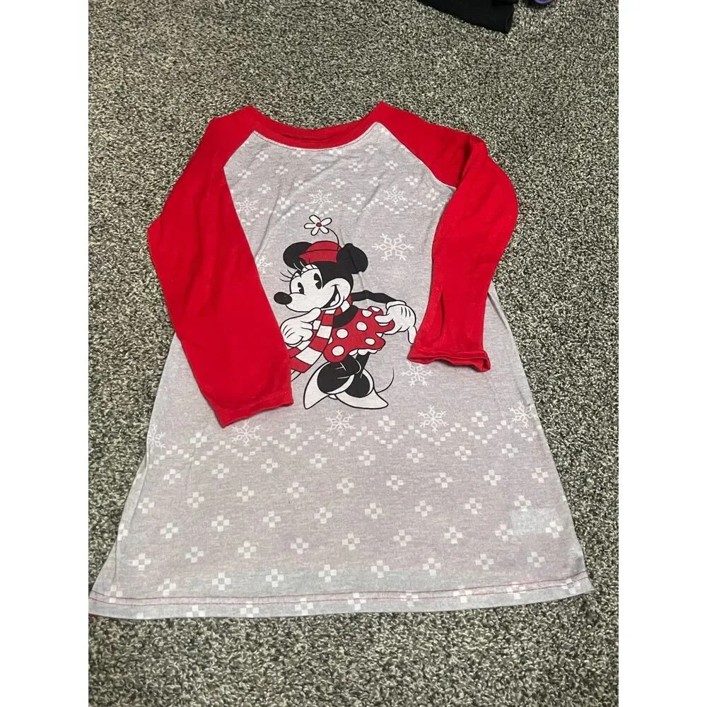 Disney Minnie Mouse Gray and Red Winter Holiday Girl's Nightgown 10